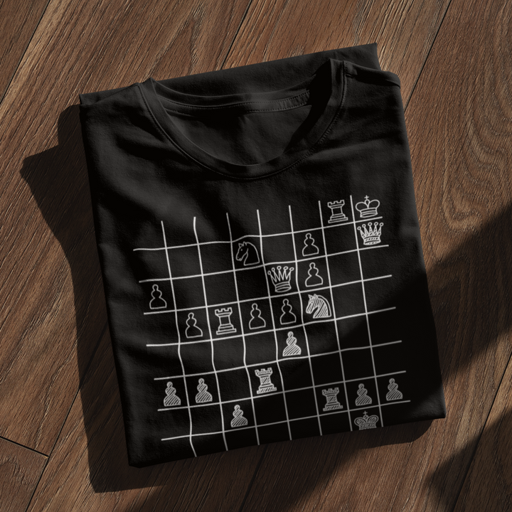 black chess shirt on wood floor